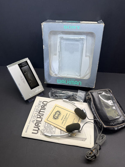 Rare Sony Black WM-7 Walkman + Box- Sony Mdr 4L1S headphones. New Belt+ Cleaned