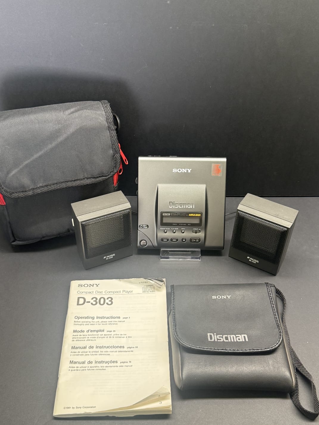 Sony Discman CD Compact Player D-303 Full Recap Service. Manual. Case. Bag. VGC