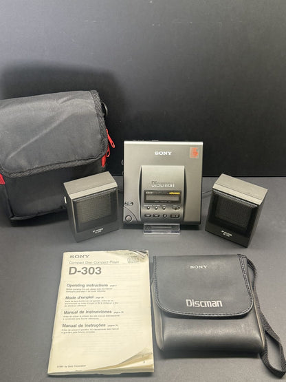 Sony Discman CD Compact Player D-303 Full Recap Service. Manual. Case. Bag. VGC
