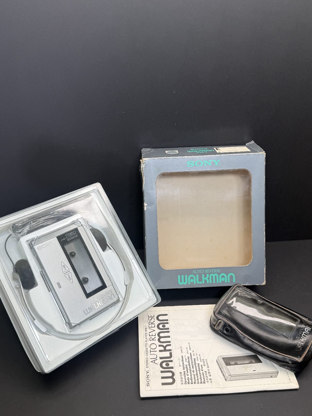 Rare Sony Black WM-7 Walkman + Box- Sony Mdr 4L1S headphones. New Belt+ Cleaned
