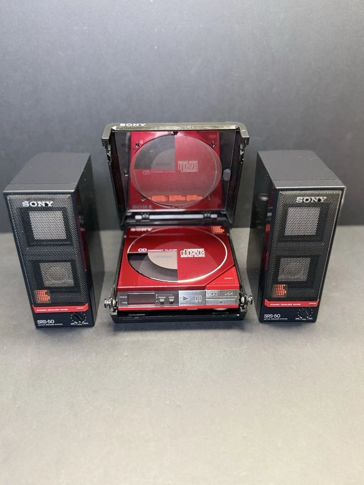Sony Discman RED D-50 With Carry Case + Speakers. Serviced. Super Rare. VGC