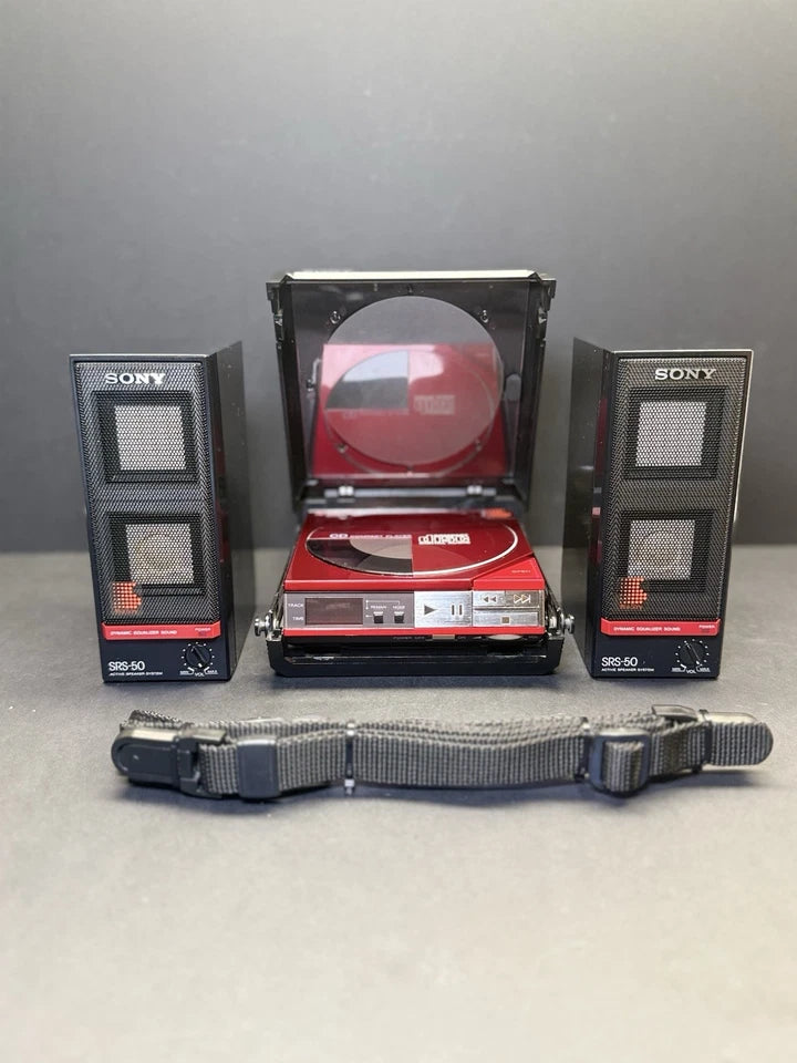 Sony Discman RED D-50 With Carry Case + Speakers. Serviced. Super Rare. VGC