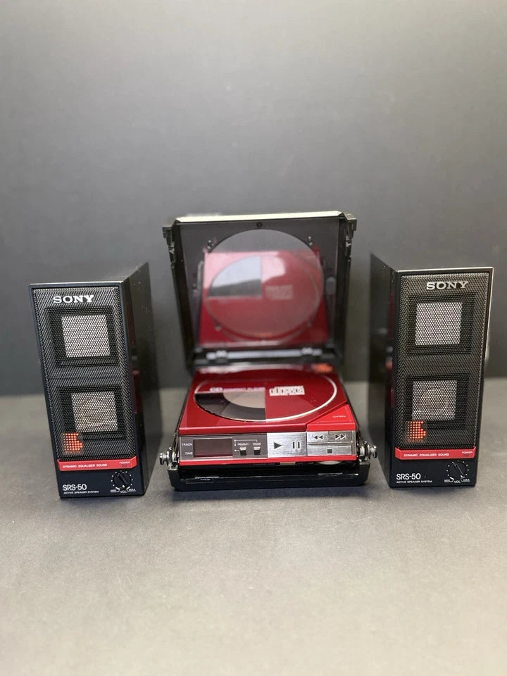 Sony Discman RED D-50 With Carry Case + Speakers. Serviced. Super Rare. VGC