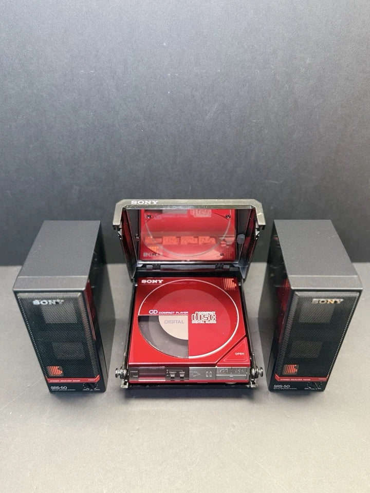 Sony Discman RED D-50 With Carry Case + Speakers. Serviced. Super Rare. VGC