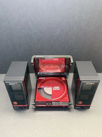 Sony Discman RED D-50 With Carry Case + Speakers. Serviced. Super Rare. VGC