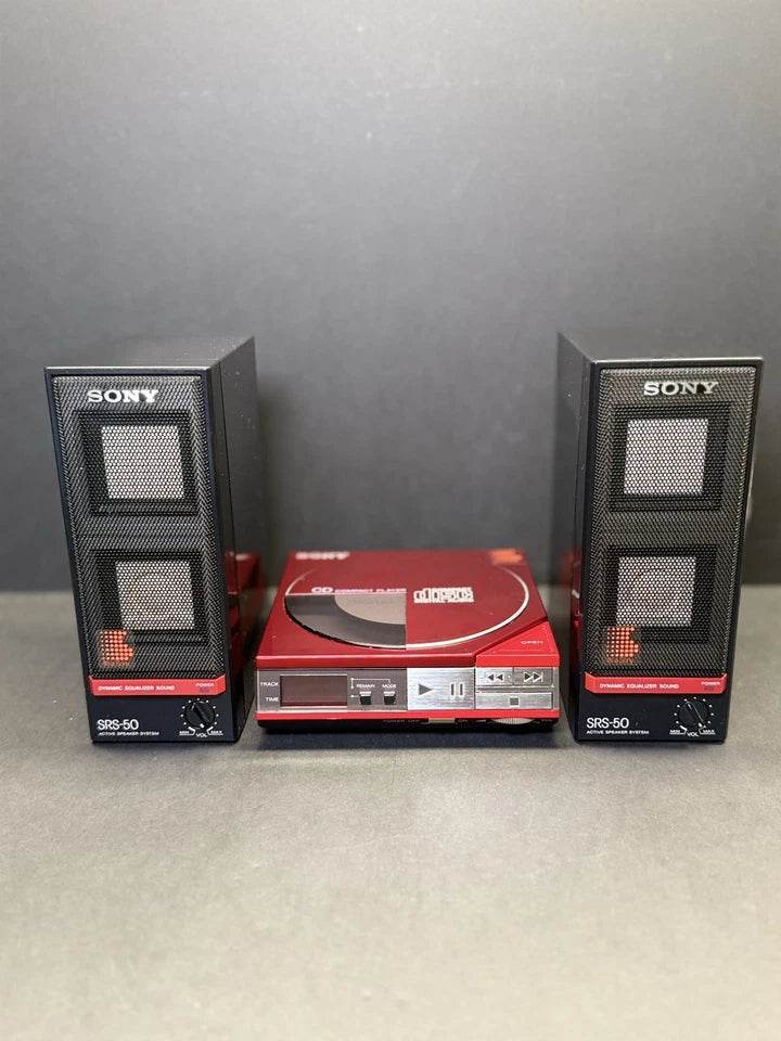 Sony Discman RED D-50 With Carry Case + Speakers. Serviced. Super Rare. VGC