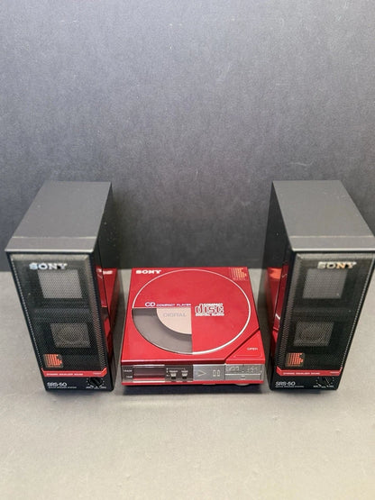 Sony Discman RED D-50 With Carry Case + Speakers. Serviced. Super Rare. VGC